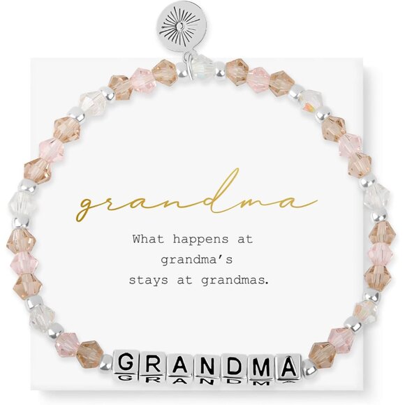 Family Grandma Silver Plated Bead Stretch Bracelet with Crystal - Picture 1 of 6